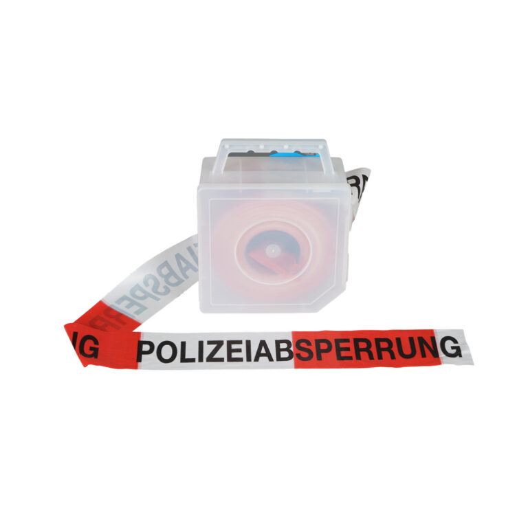 Absperrband rot-weiß mit Abrollbox