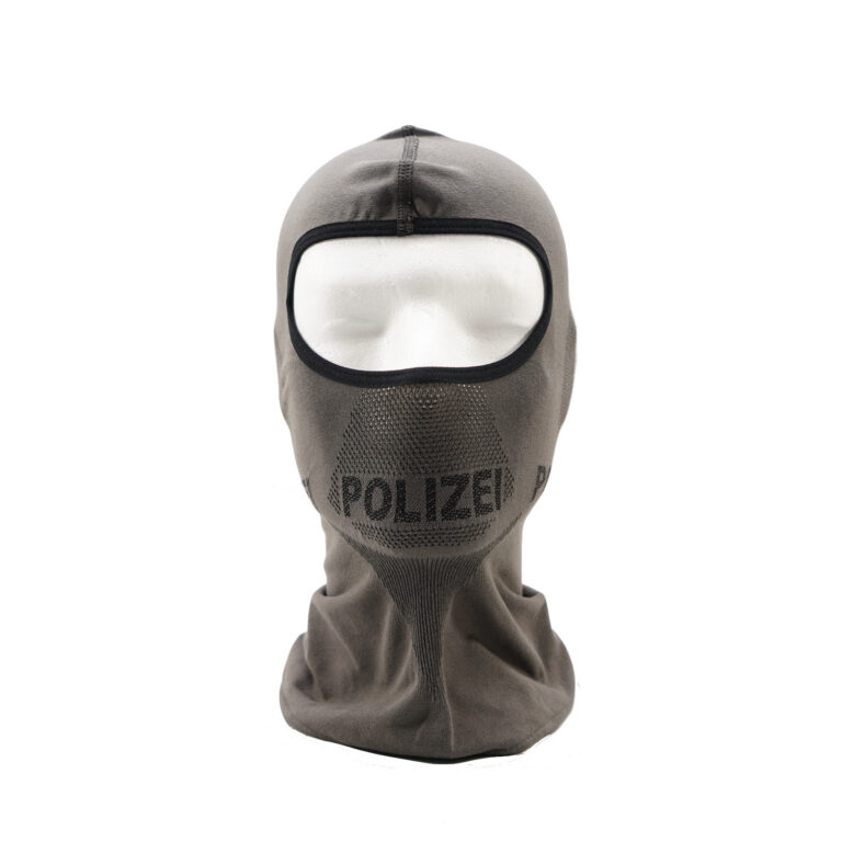 Sturmhaube steingrau,  Aufschrift Polizei