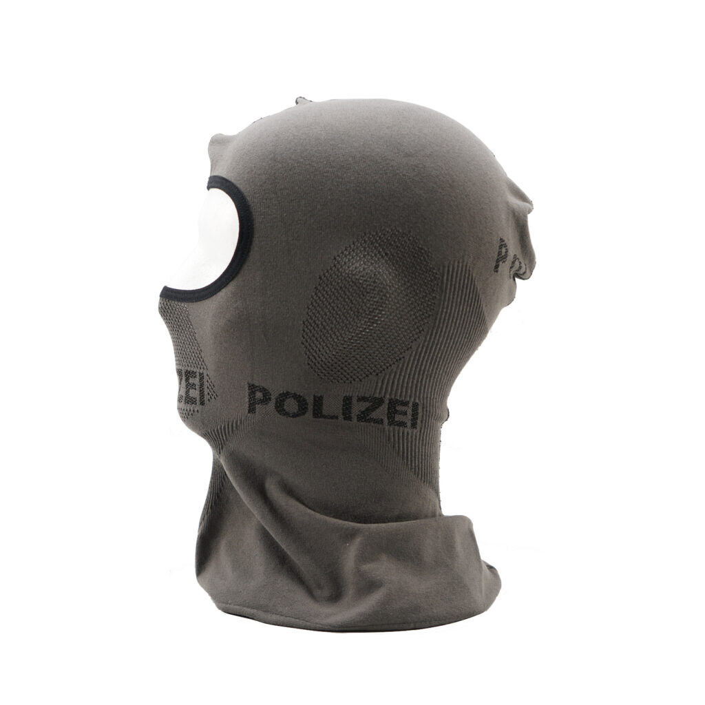 Sturmhaube steingrau,  Aufschrift Polizei 4