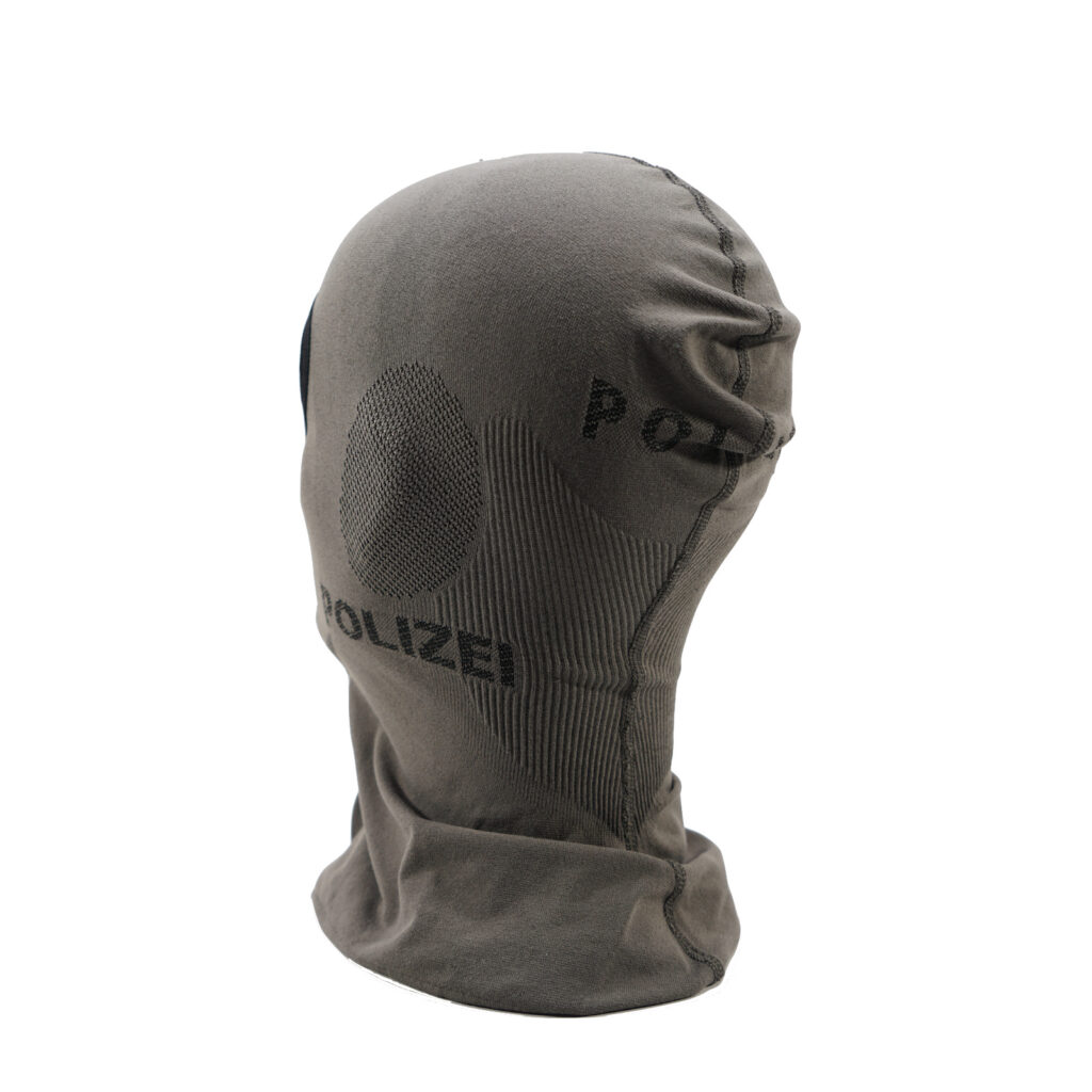 Sturmhaube steingrau,  Aufschrift Polizei 5